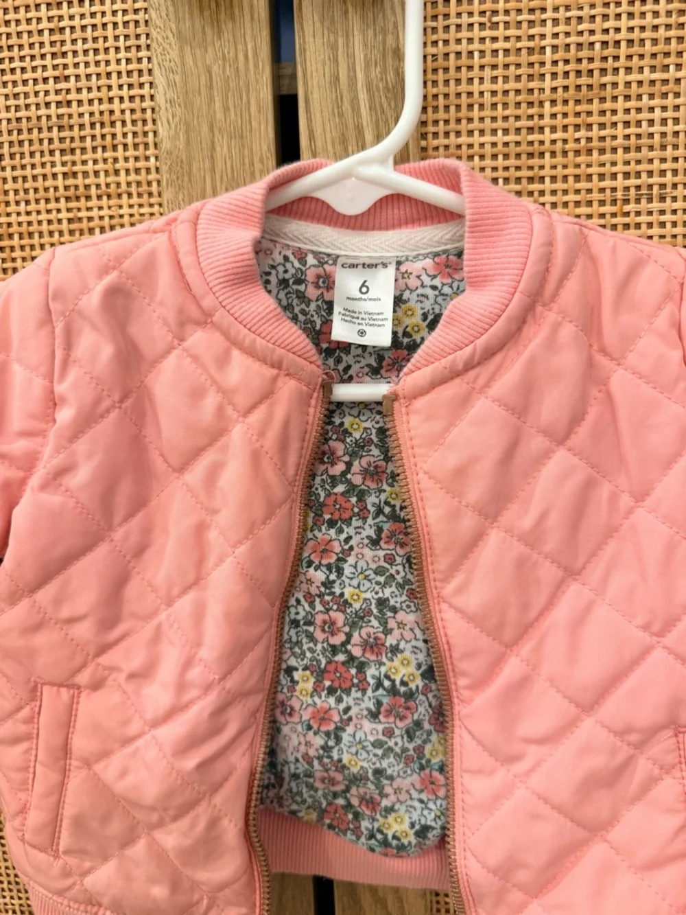 Carter's Pink Quilted Bomber Jacket with Floral Lining - Picture 2 of 2